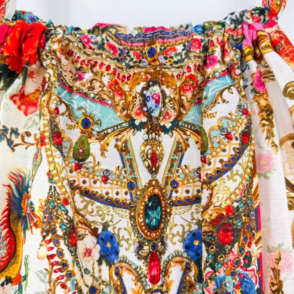 Milla by Camilla Trapeze Maxi Dress Multicolor Silk Cotton Embellished Ruffle 12